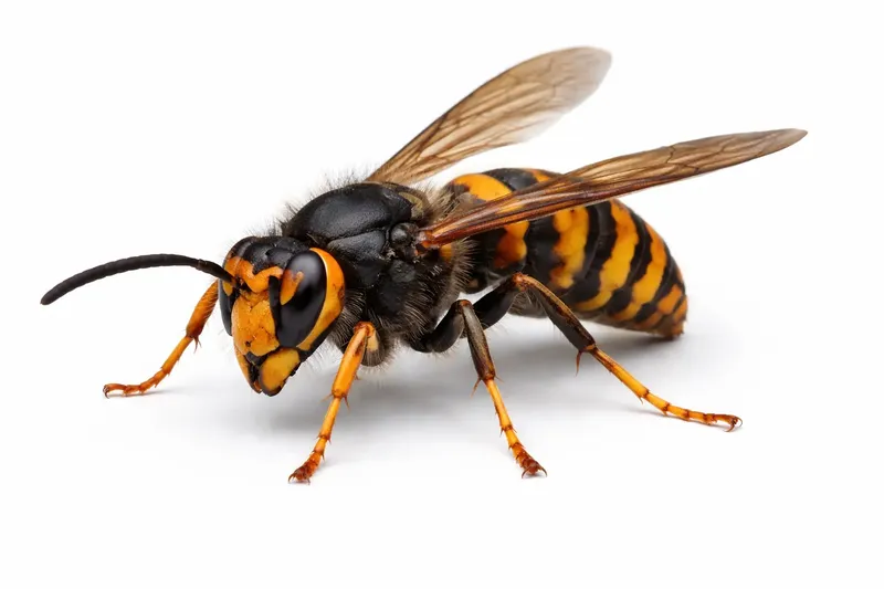 Frelon asiatique, thorax noir et pattes jaunes, espèce invasive