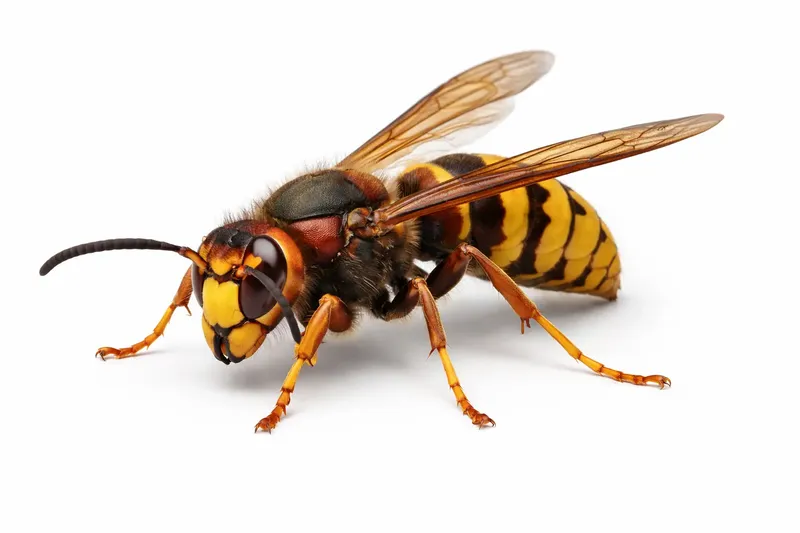 Frelon européen, plus grand que la guêpe, thorax brun et roux